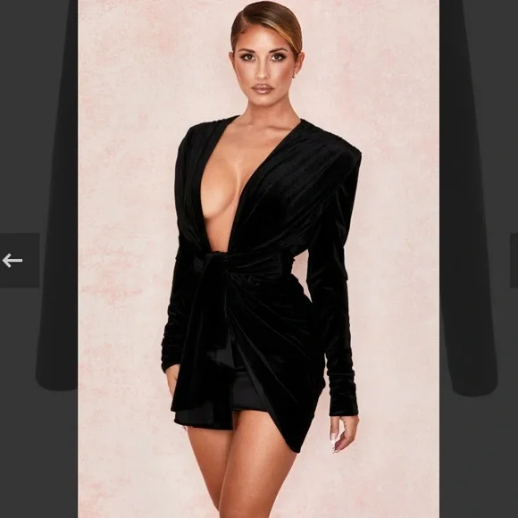 House of CB Pascale Black Draped Velvet Mini Dress - Picture 5 of 7